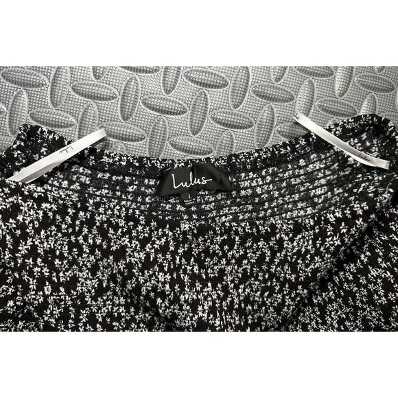 Lulus Picking Daisies Flower print Off-the-Shoulder mini black dress 100%rayon L - Picture 10 of 12